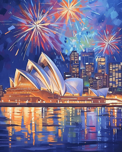 Sydney Opera House at Night under Fireworks Diamond Painting