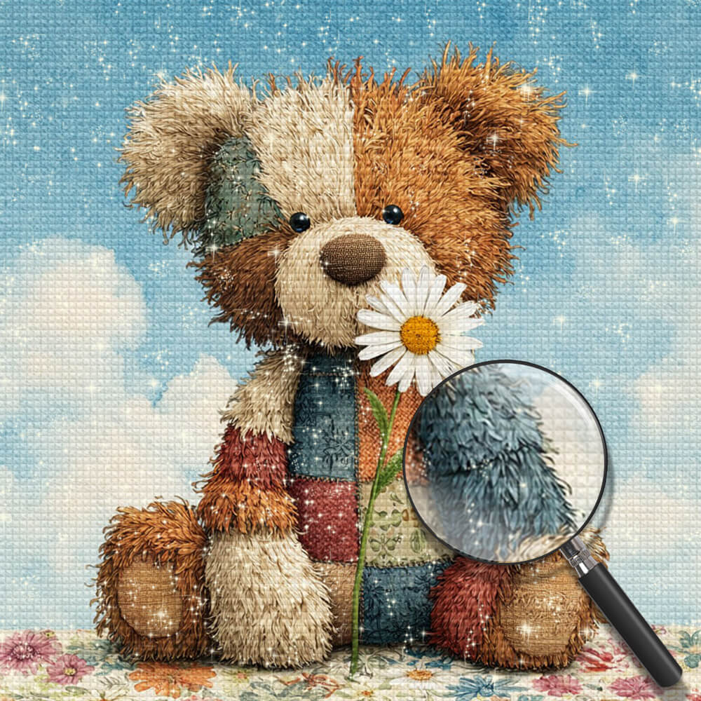 Teddy Bear and White Daisy Diamond Painting
