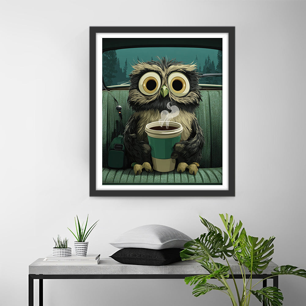 The Coffee-Drinking Owl Diamond Painting