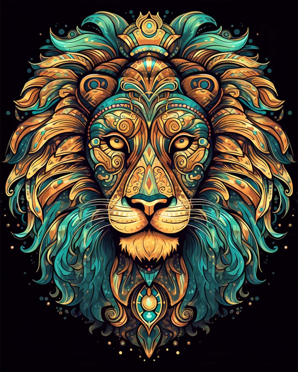 The Lion King with Golden Green Mane Diamond Painting
