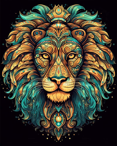 The Lion King with Golden Green Mane Diamond Painting