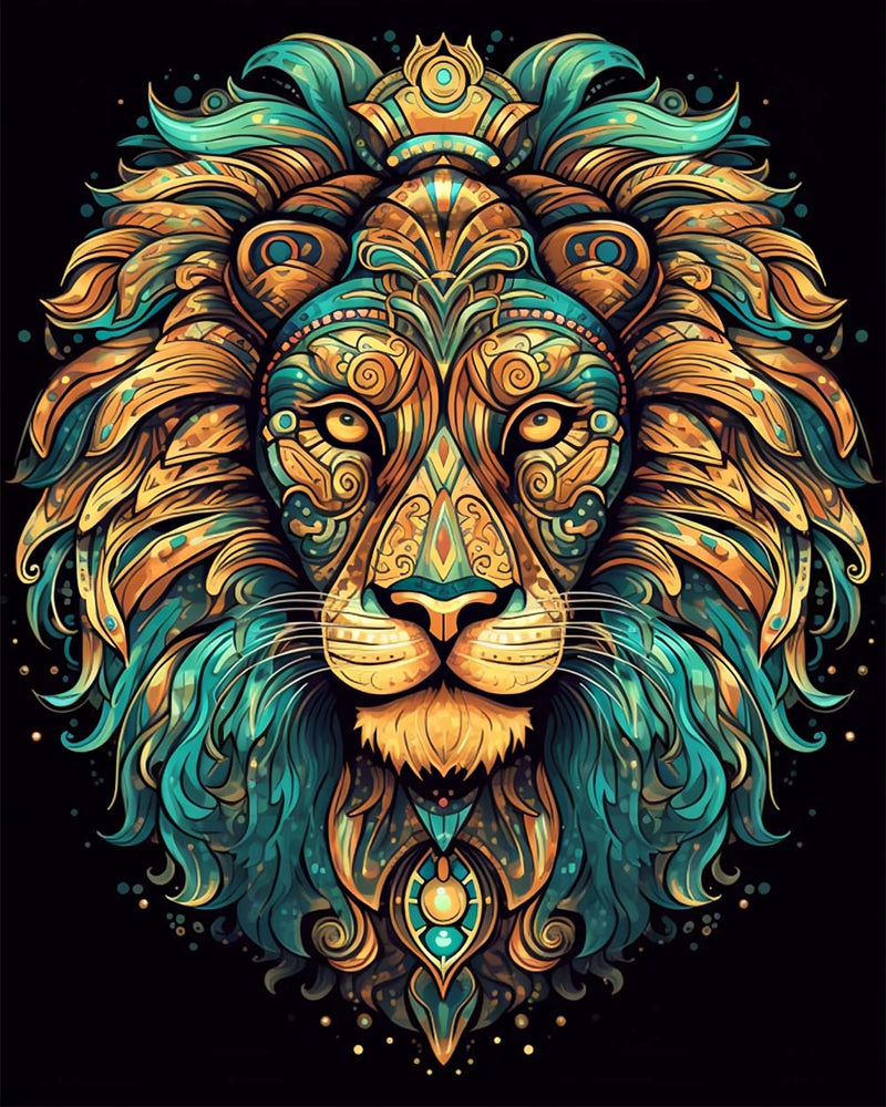 The Lion King with Golden Green Mane Diamond Painting