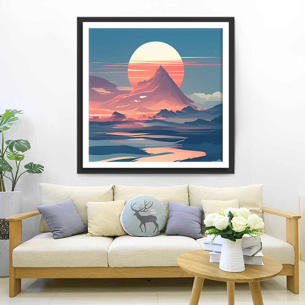 The Rising Sun Illuminates the Mountain Peak Red Diamond Painting