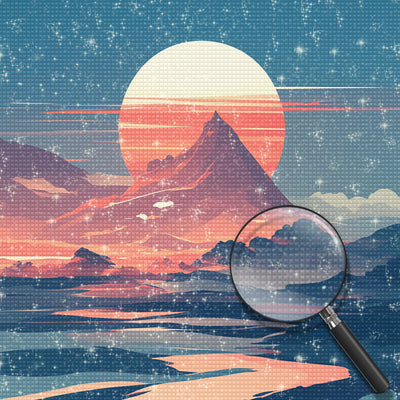 The Rising Sun Illuminates the Mountain Peak Red Diamond Painting
