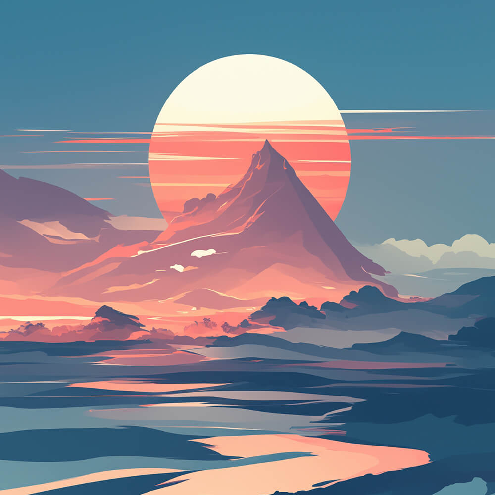 The Rising Sun Illuminates the Mountain Peak Red Diamond Painting