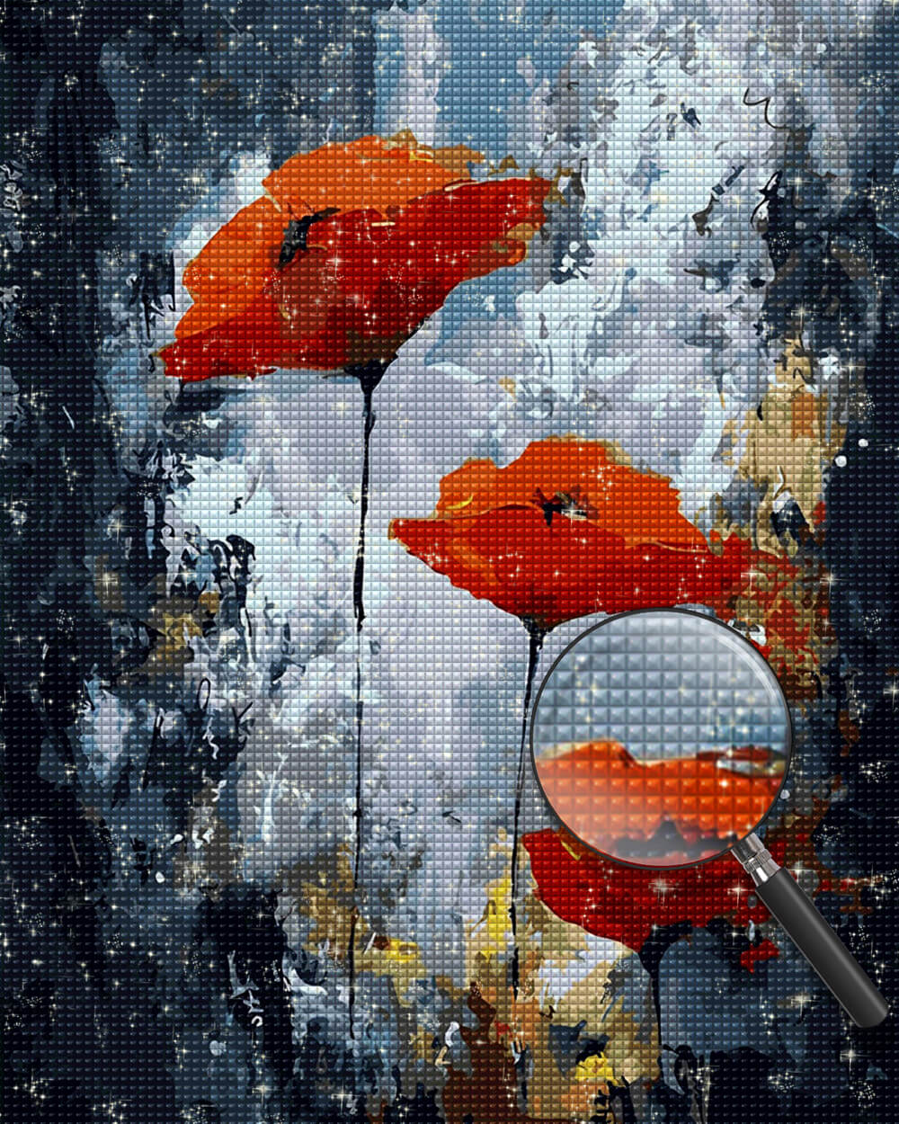 Three Red Poppies in Dark Diamond Painting