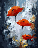 Three Red Poppies in Dark Diamond Painting