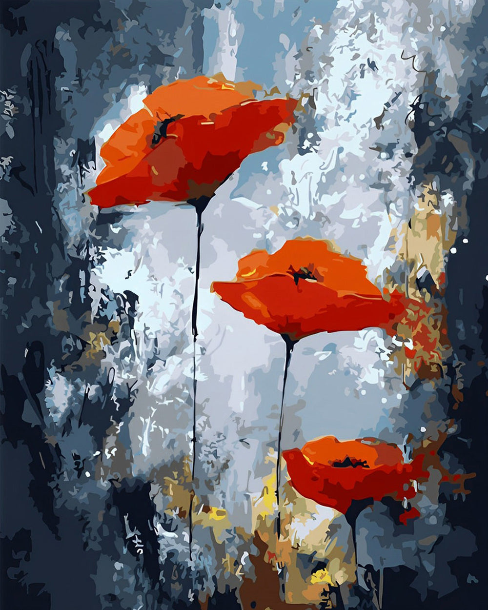 Three Red Poppies in Dark Diamond Painting