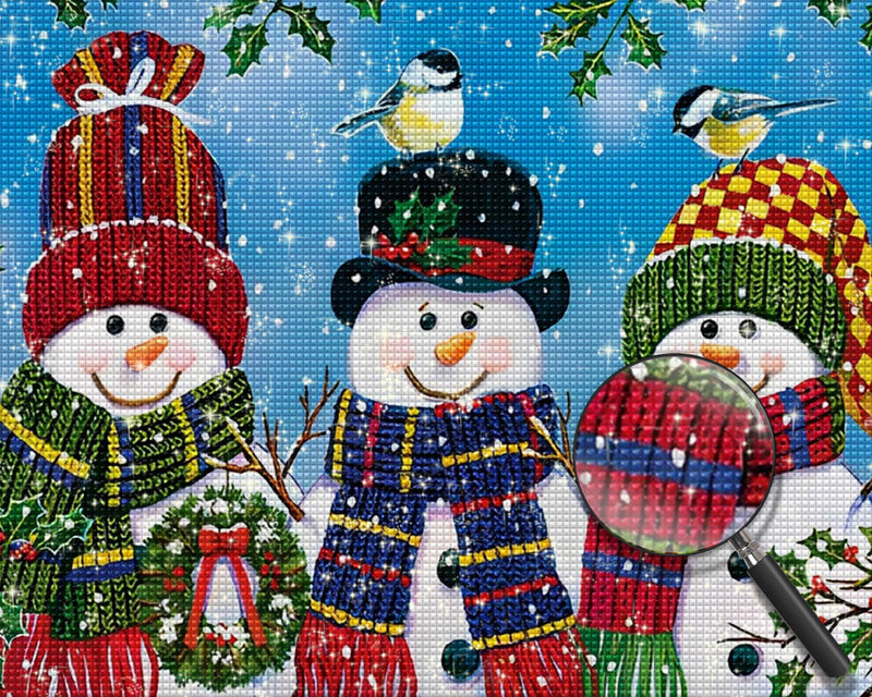 Three Snowmen Wearing Scarves and Hats Diamond Painting