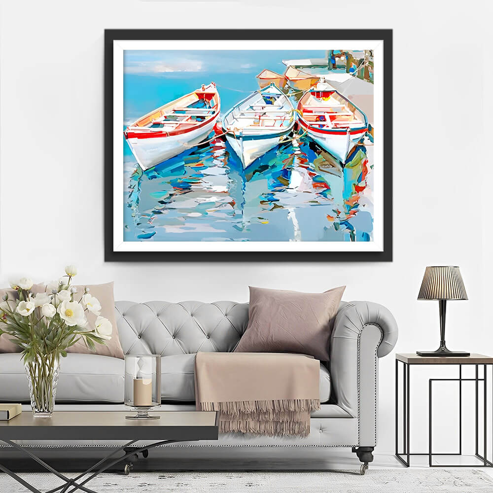 Three White Boats on the Sea Diamond Painting