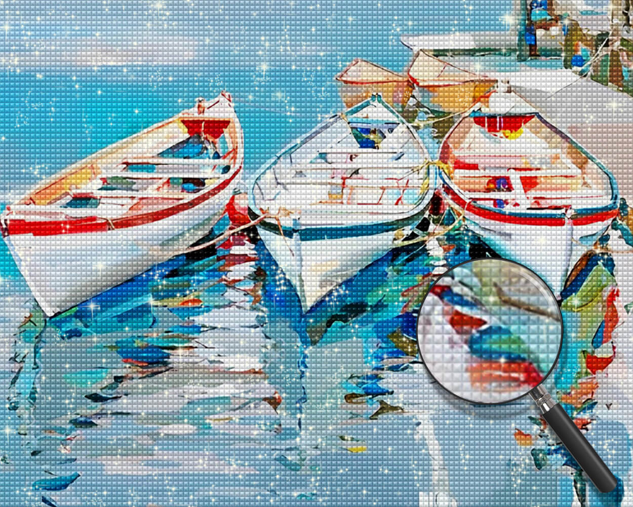 Three White Boats on the Sea Diamond Painting