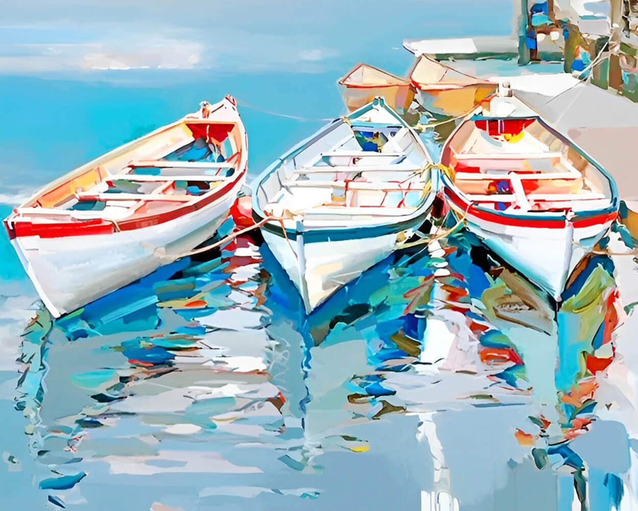 Three White Boats on the Sea Diamond Painting