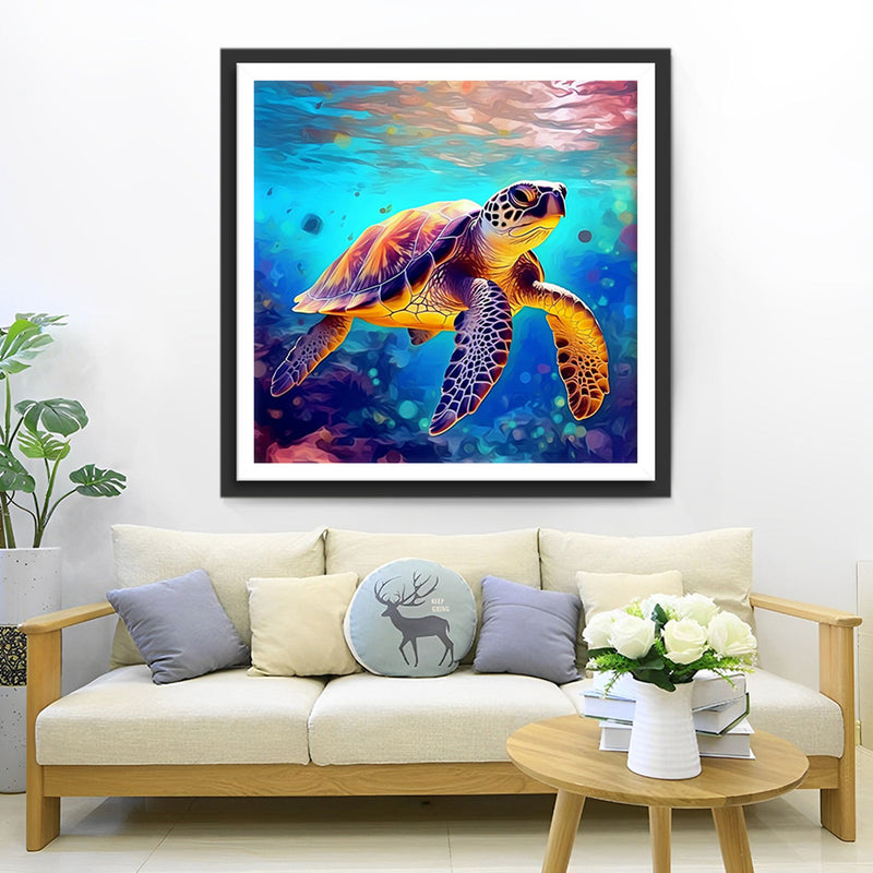 Turtle Swims in the Sea Diamond Painting