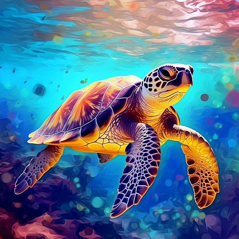 Turtle Swims in the Sea Diamond Painting