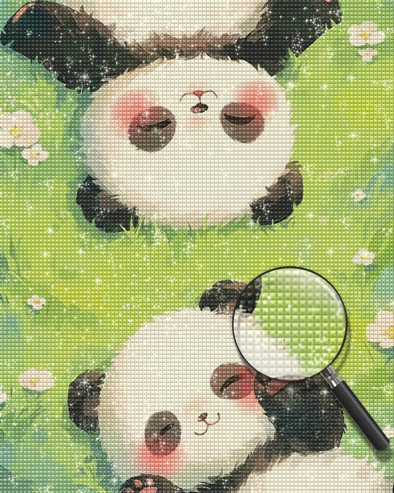 Two Baby Pandas Lying on the Grass Diamond Painting