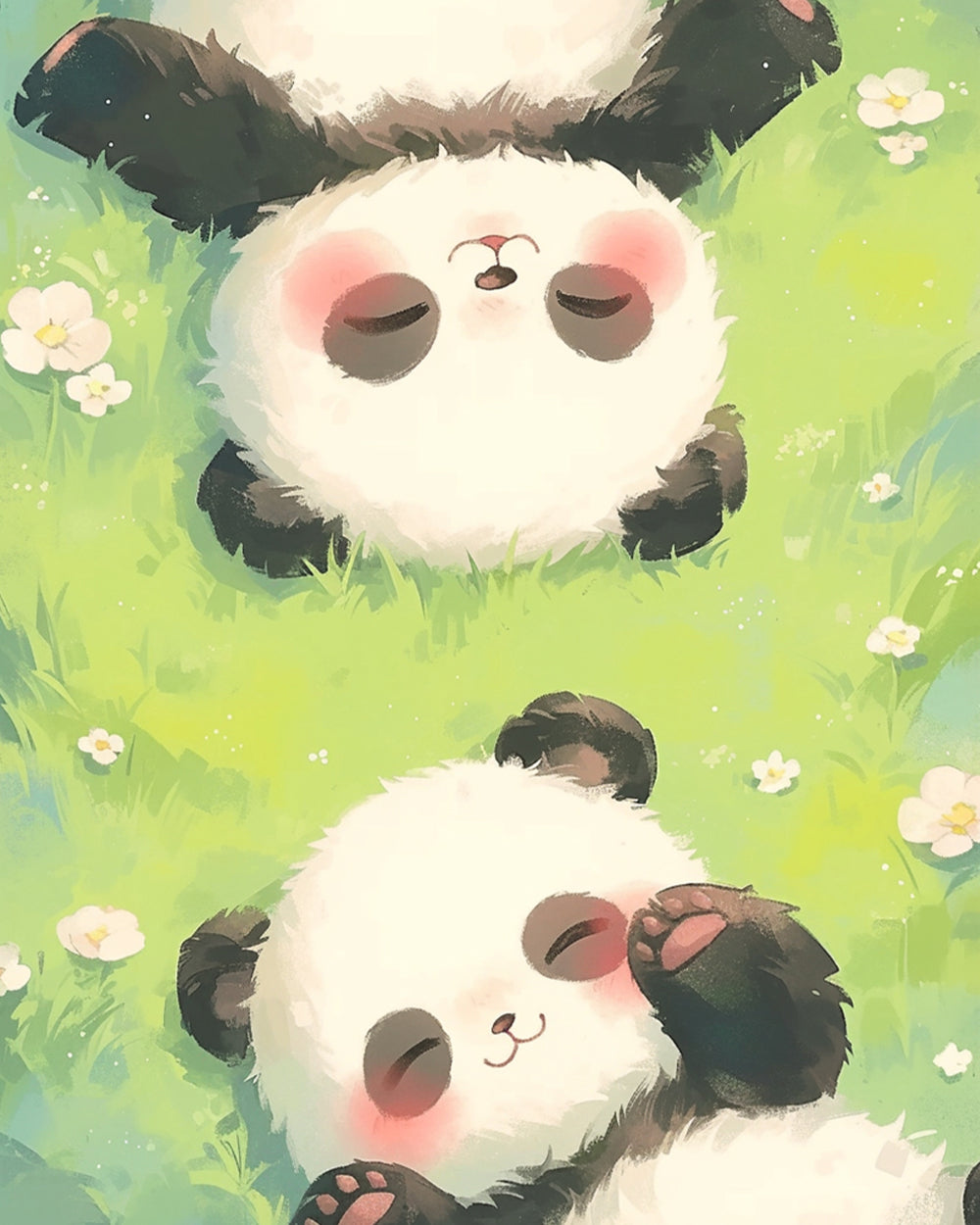 Two Baby Pandas Lying on the Grass Diamond Painting