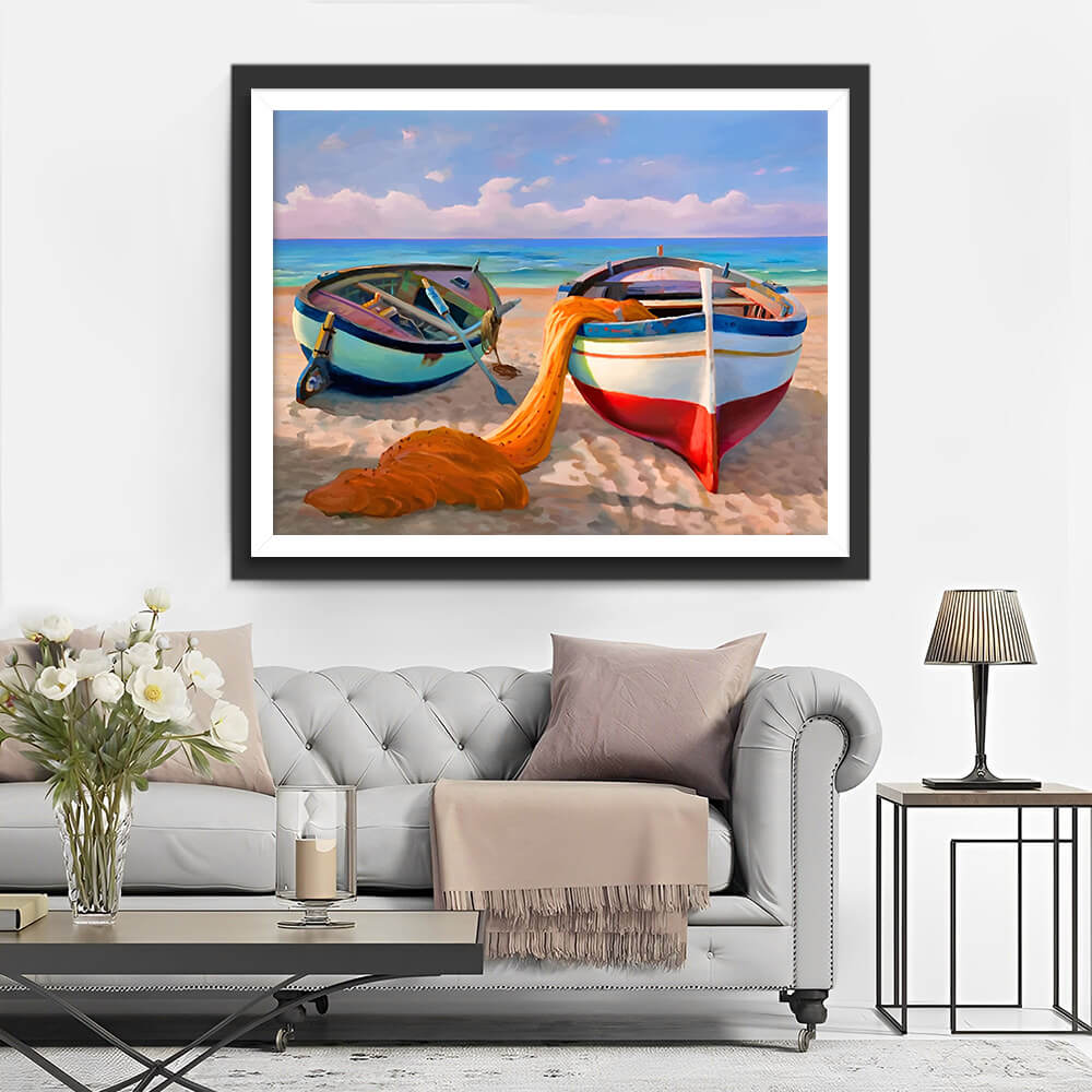 Two Boats on the Beach Diamond Painting