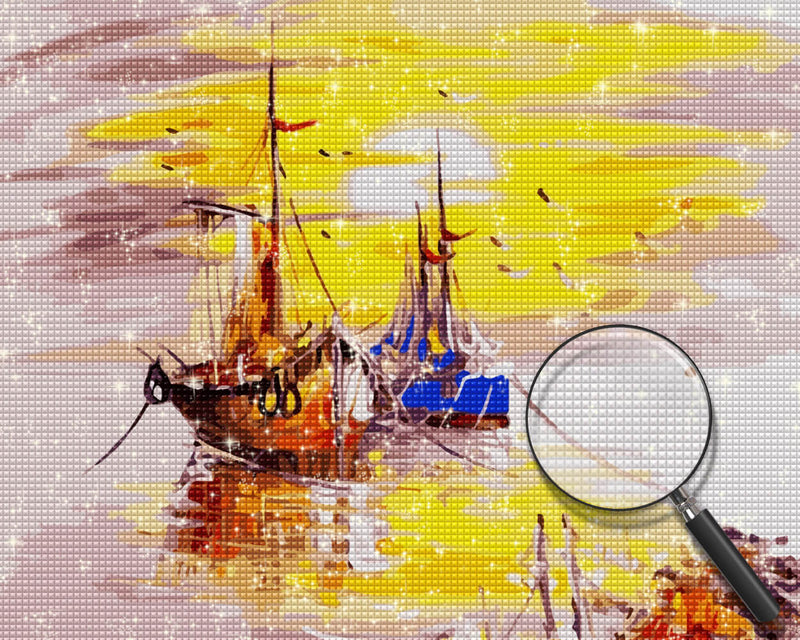 Two Boats on the Sea at Sunset Diamond Painting