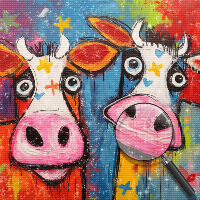 Two Colorful Cartoon Cows Diamond Painting 