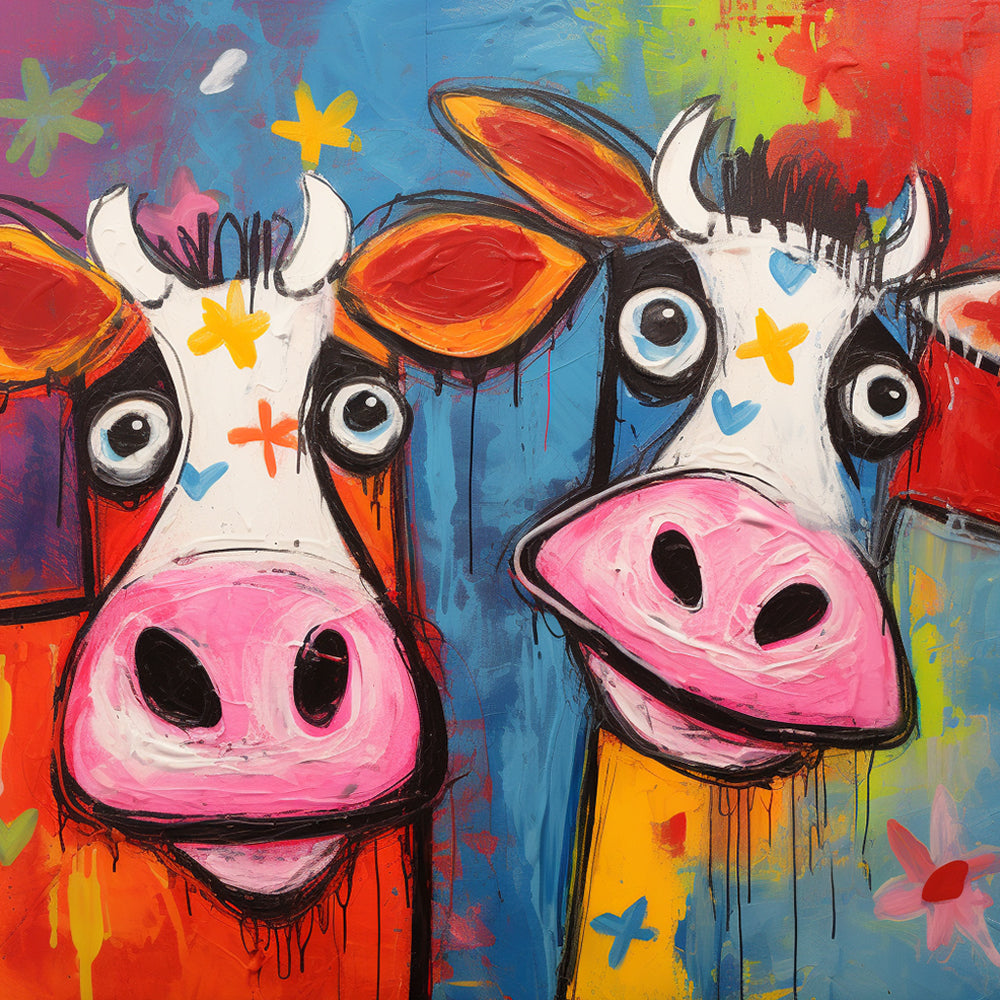 Two Colorful Cartoon Cows Diamond Painting 