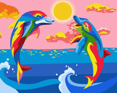 Two Colourful Cartoon Dolphins Diamond Painting