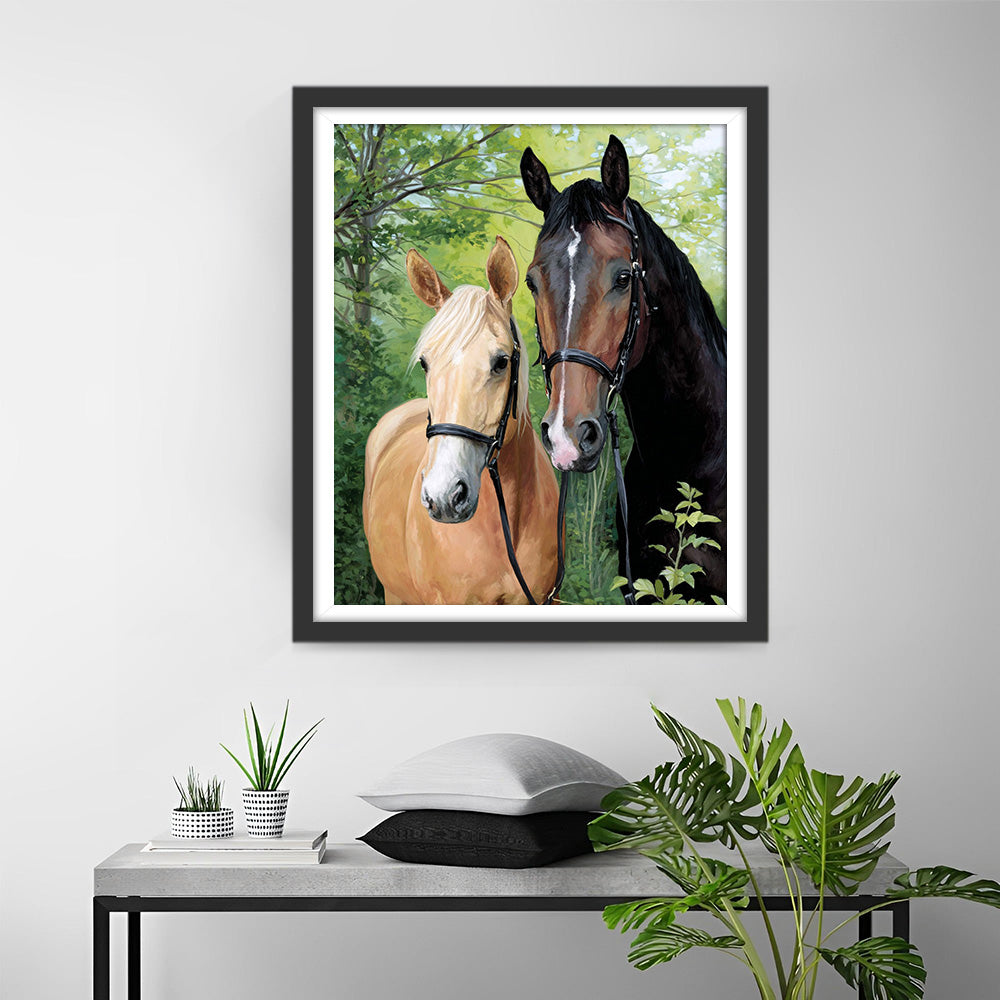 Two Horses in the Forest Diamond Painting