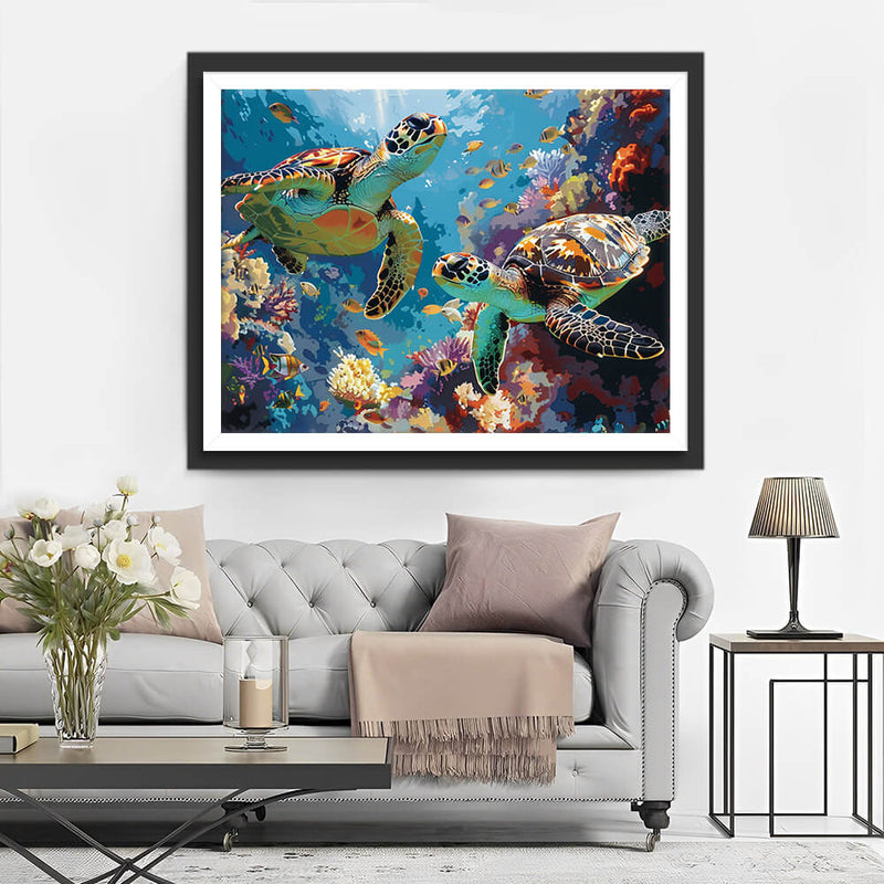Two Turtles in the Deep Sea Diamond Painting