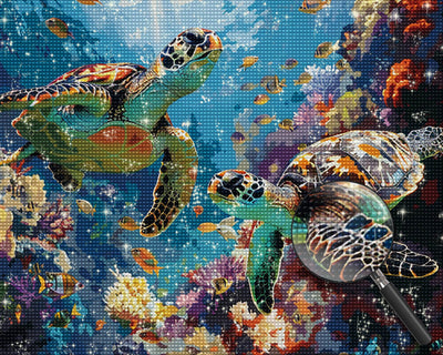 Two Turtles in the Deep Sea Diamond Painting