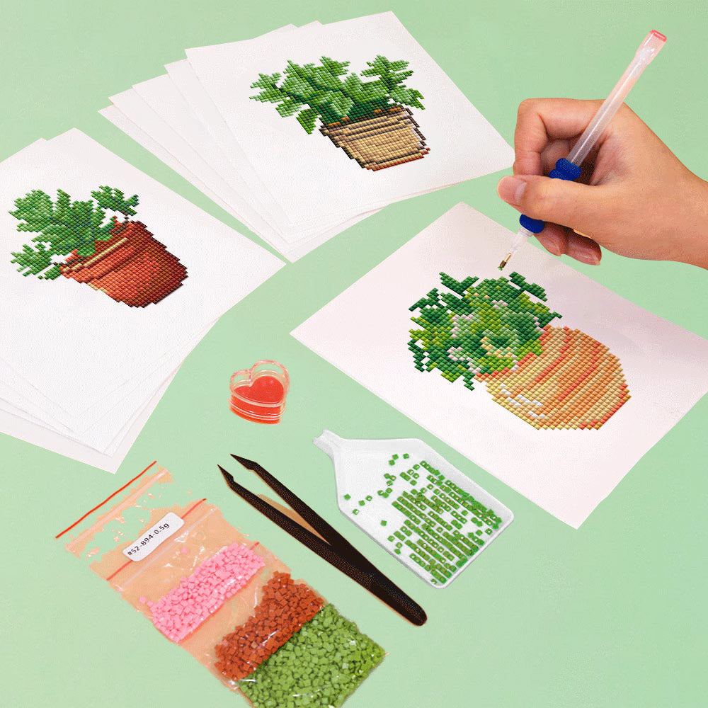 Various Green Potted Plants 12Pcs - Mini Diamond Painting Kit