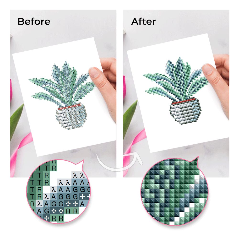 Various Green Potted Plants 12Pcs - Mini Diamond Painting Kit