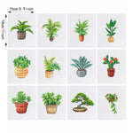 Various Green Potted Plants 12Pcs - Mini Diamond Painting Kit