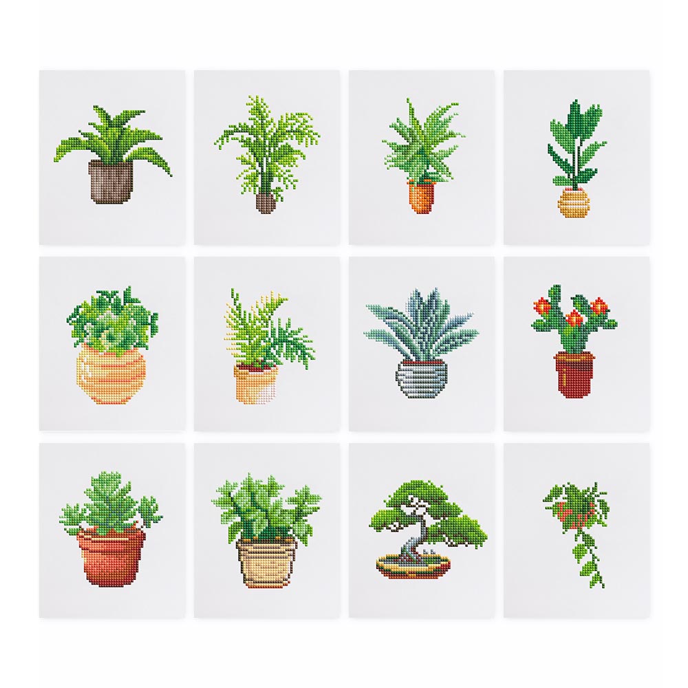 Various Green Potted Plants 12Pcs - Mini Diamond Painting Kit