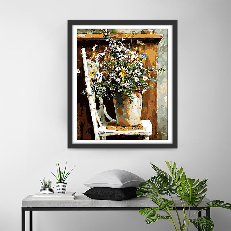 Vase of Daisies on a Chair Diamond Painting