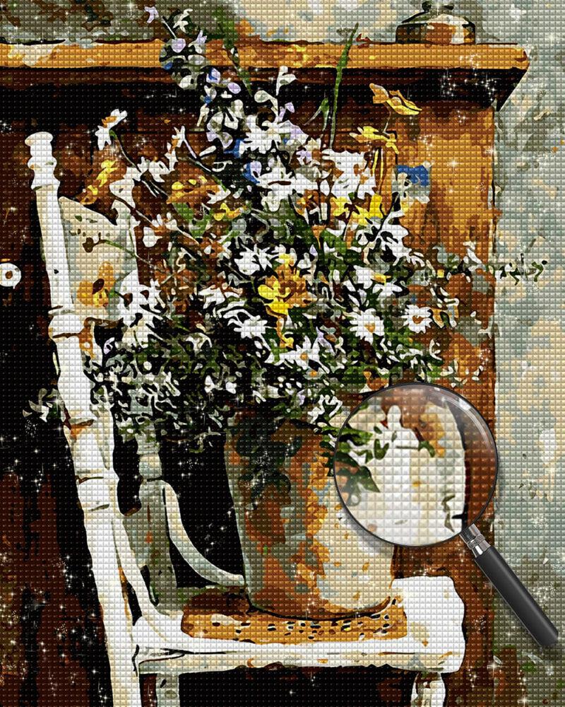 Vase of Daisies on a Chair Diamond Painting