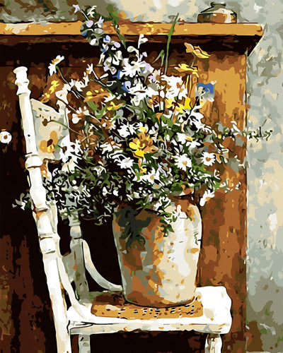 Vase of Daisies on a Chair Diamond Painting