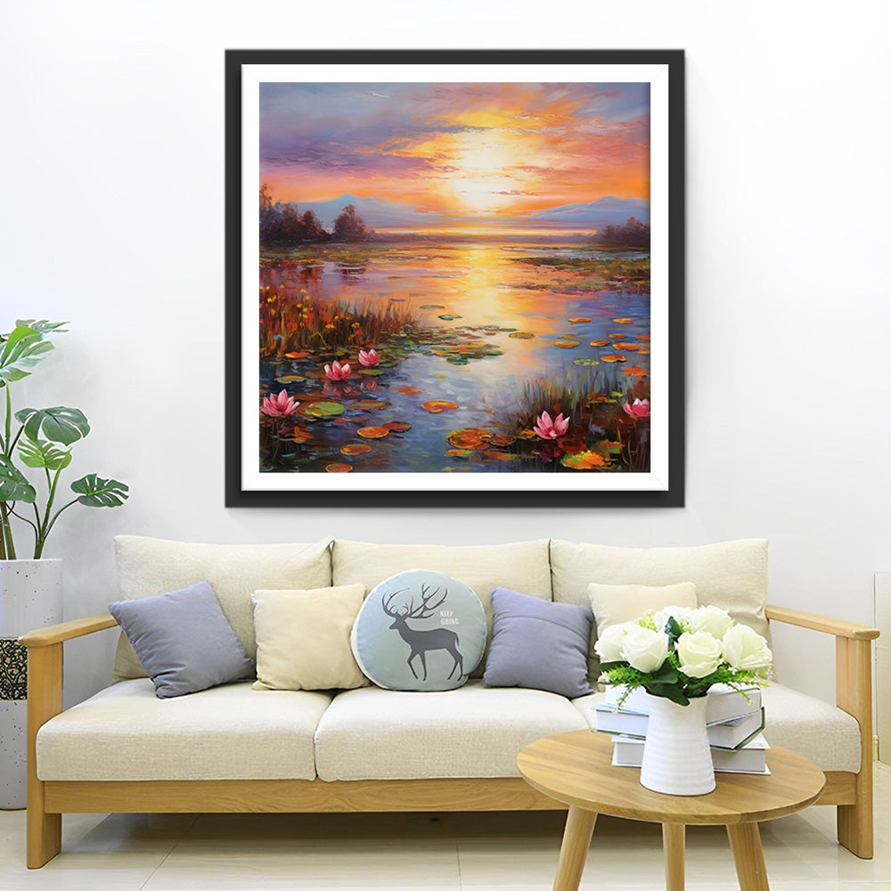 Water Lily Pond at Sunset Diamond Painting