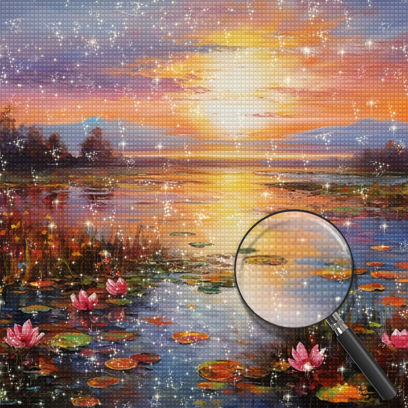 Water Lily Pond at Sunset Diamond Painting