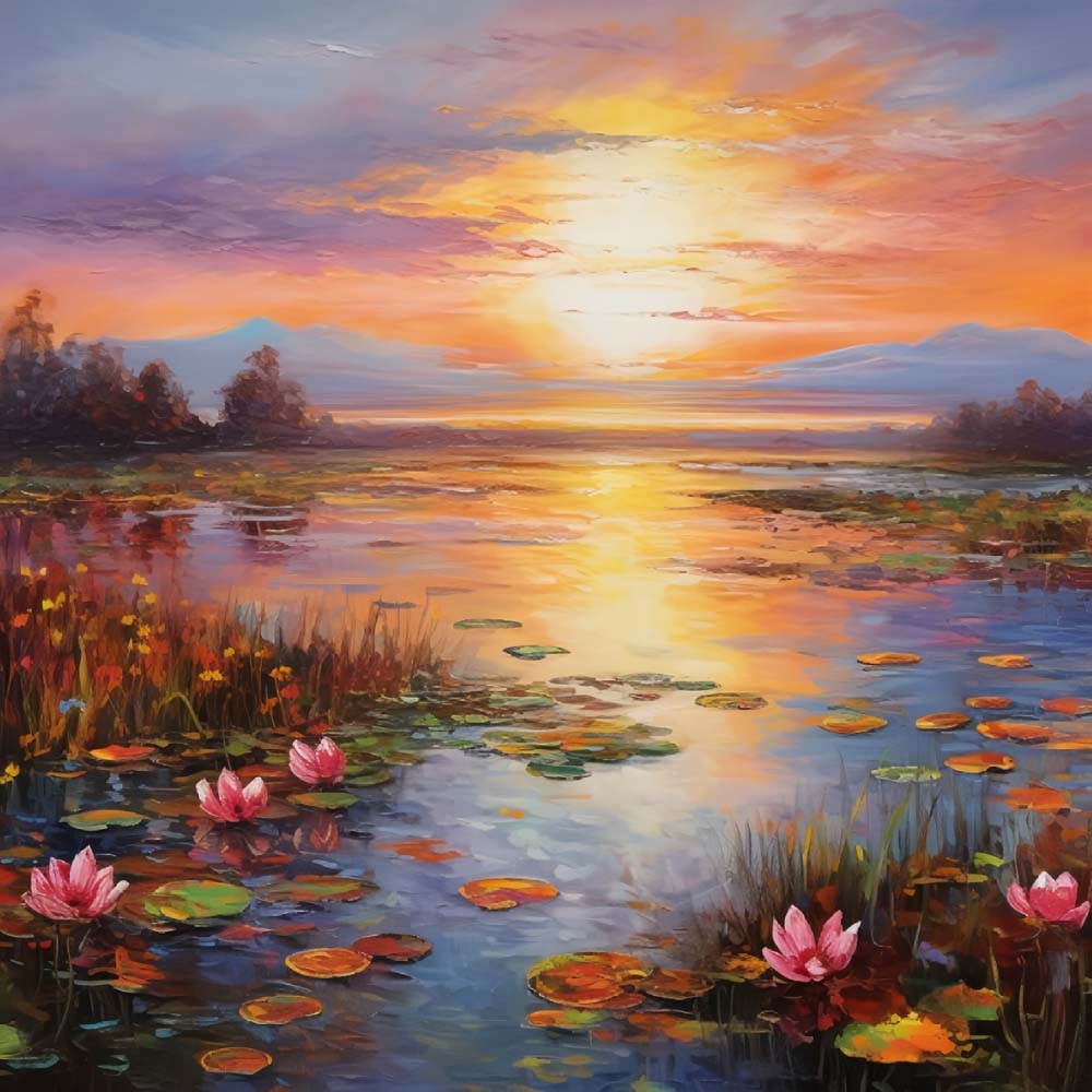 Water Lily Pond at Sunset Diamond Painting