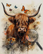 Watercolor Highland Cow and Butterflies Diamond Painting