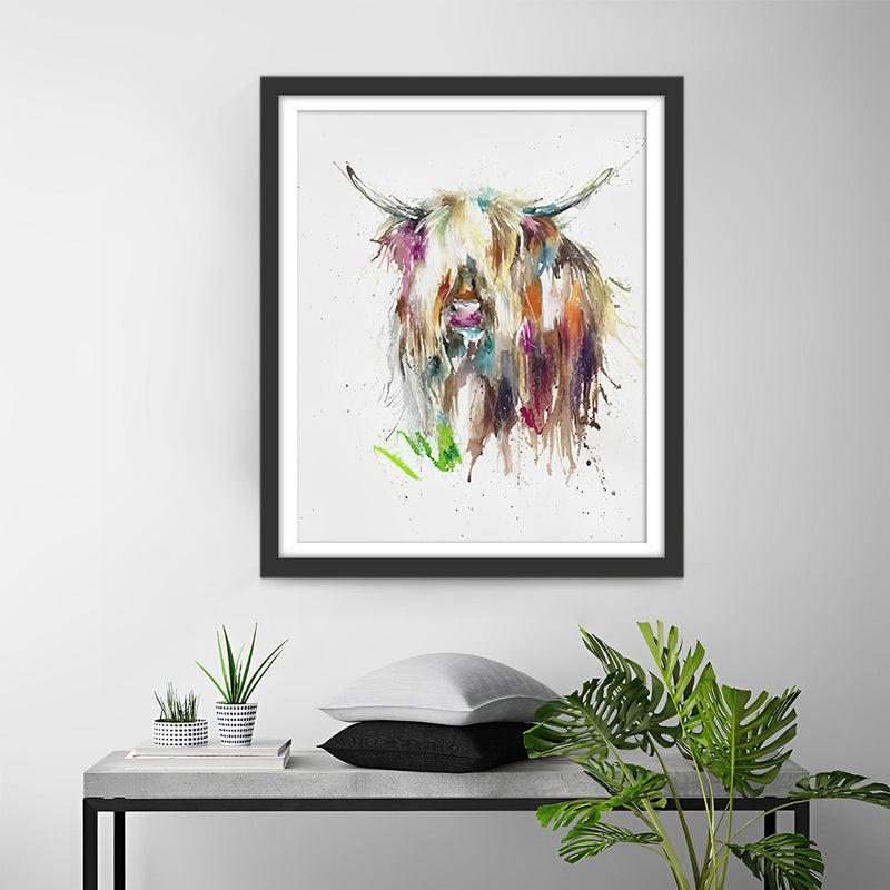 Watercolor Highland Cow Diamond Painting