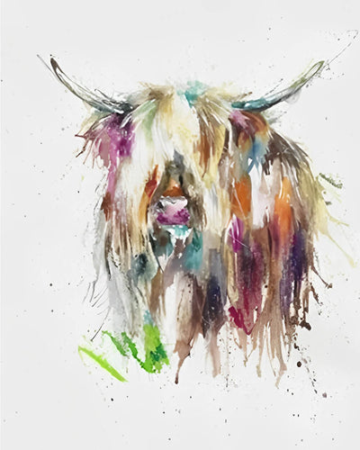 Watercolor Highland Cow Diamond Painting