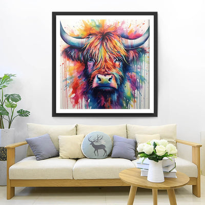 Watercolor Highland Cow Head Diamond Painting