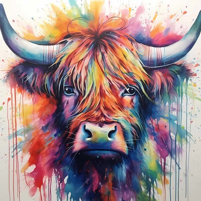 Watercolor Highland Cow Head Diamond Painting