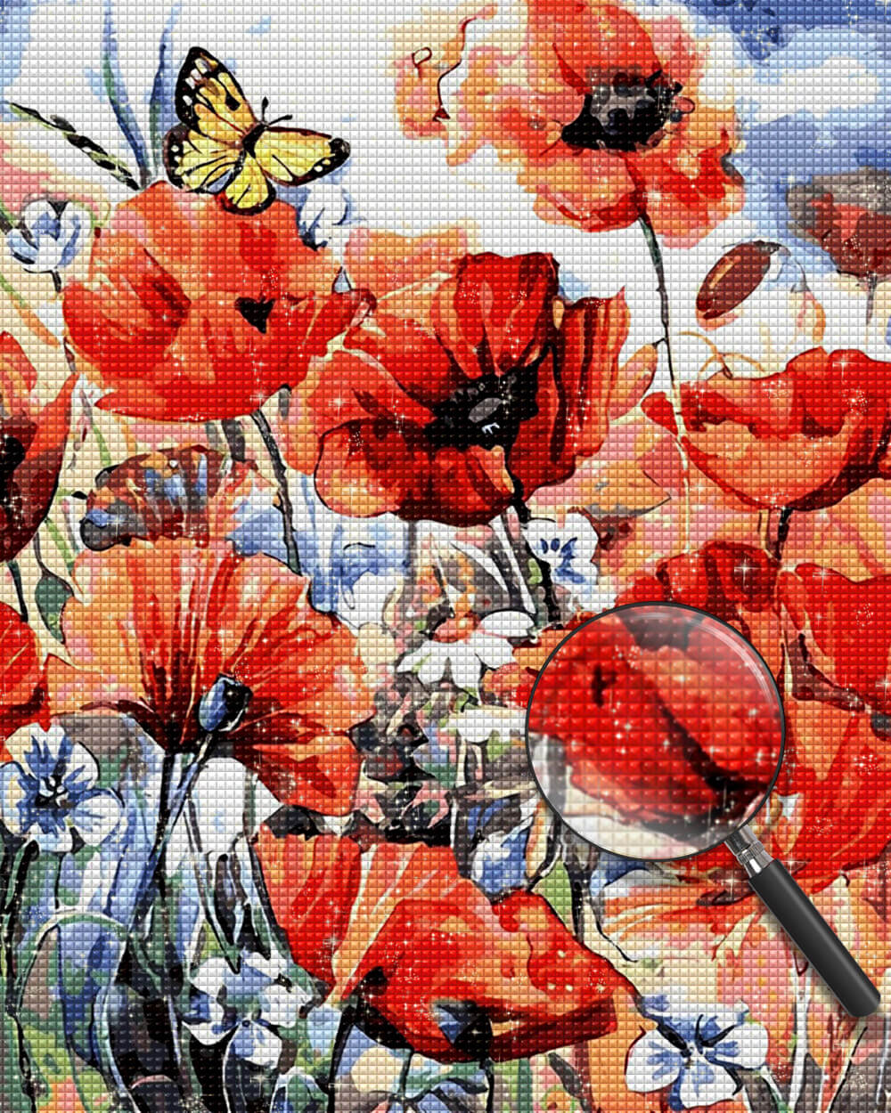 Watercolor Poppies and Butterfly Diamond Painting