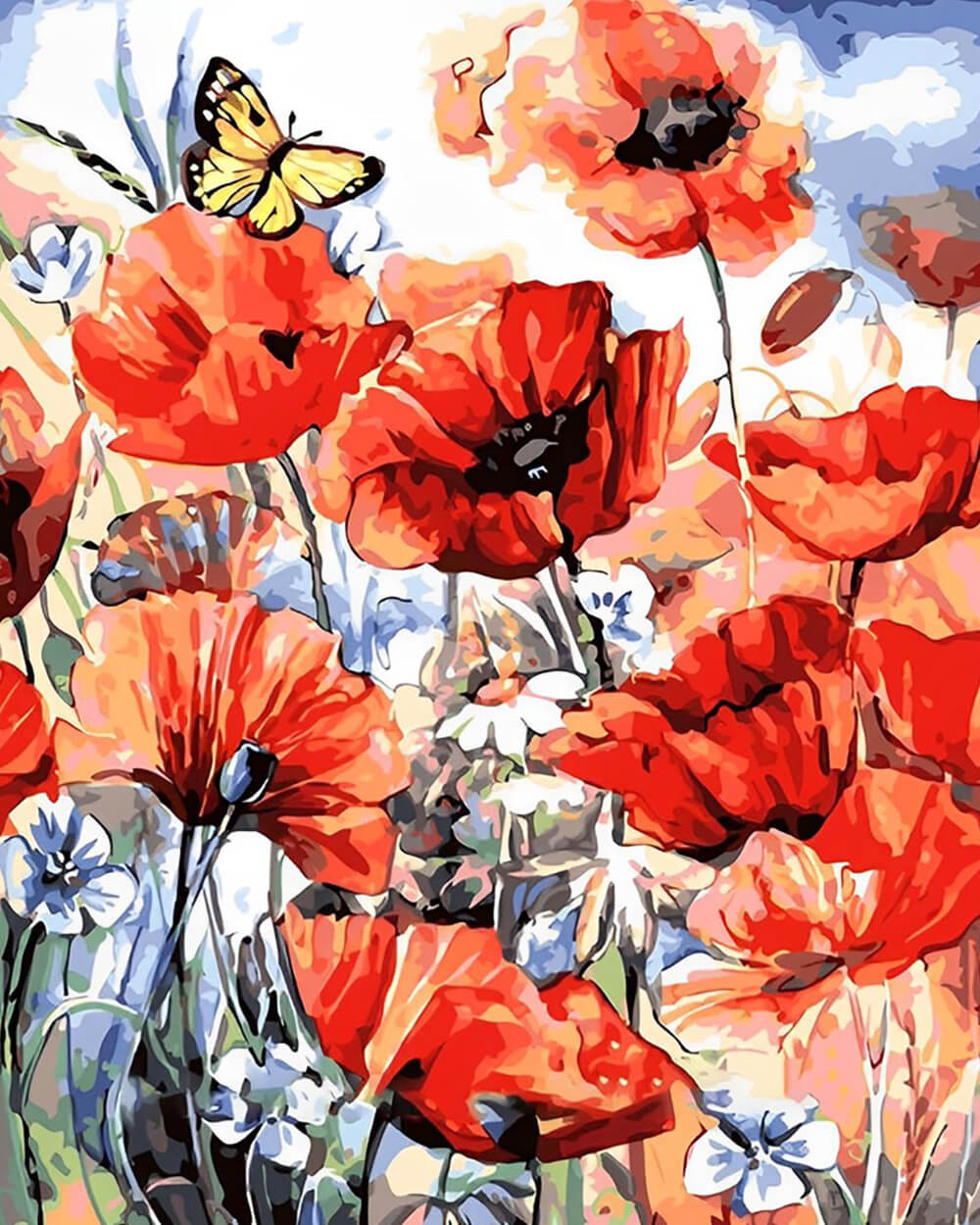Watercolor Poppies and Butterfly Diamond Painting
