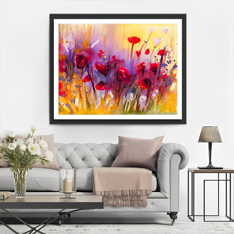 Watercolor Red Poppies Diamond Painting