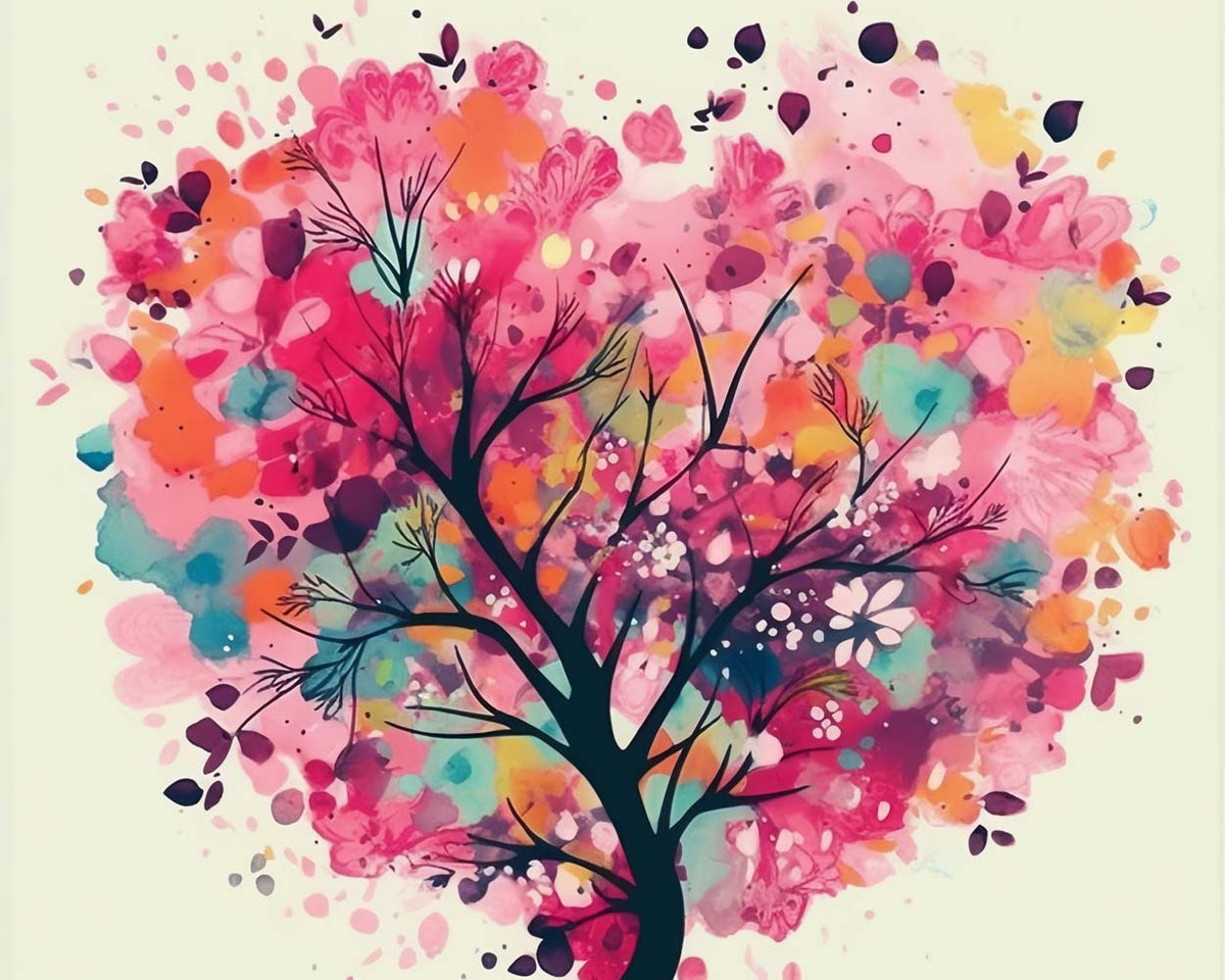 Watercolor Tree in Heart Shape Diamond Painting