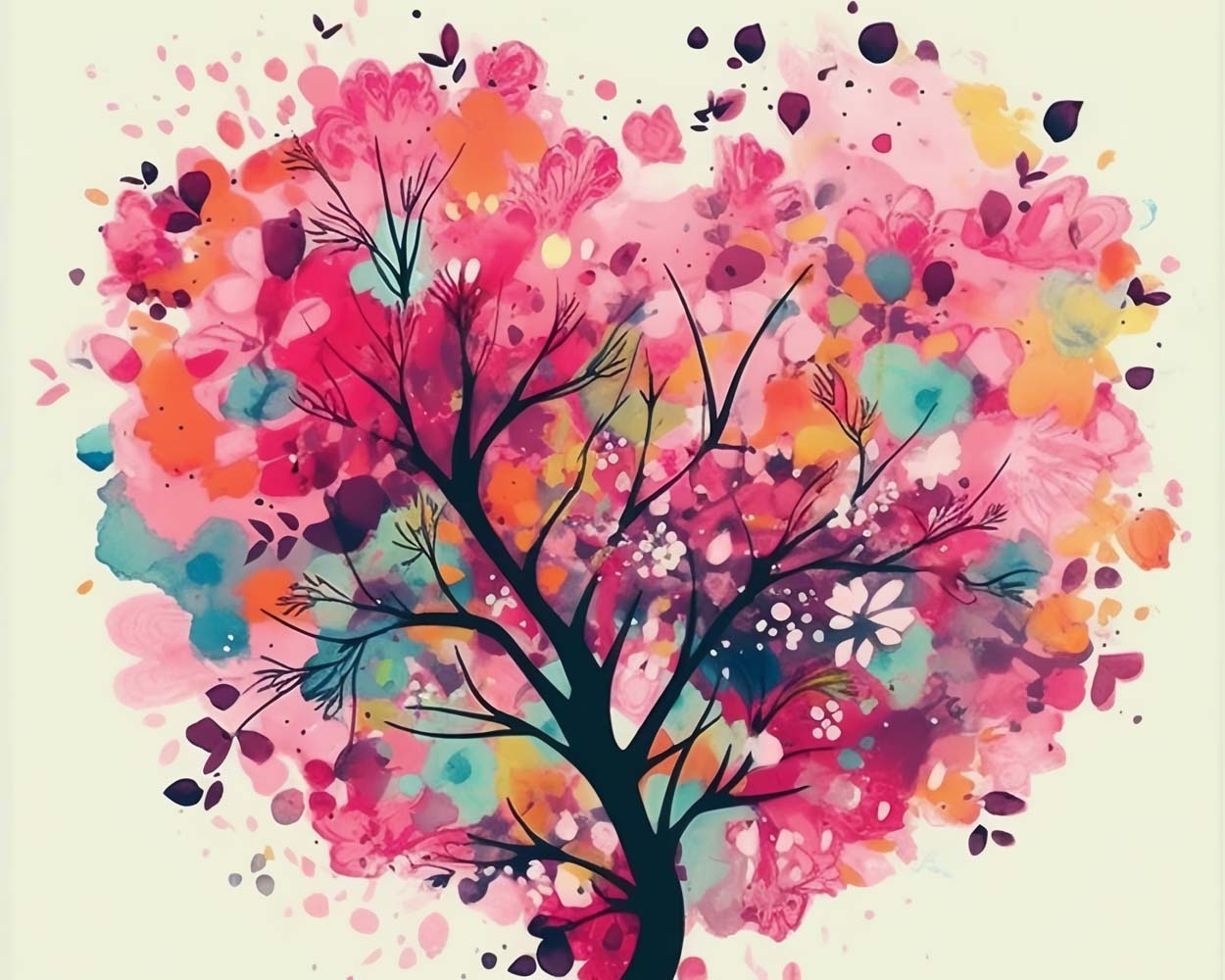 Watercolor Tree in Heart Shape Diamond Painting