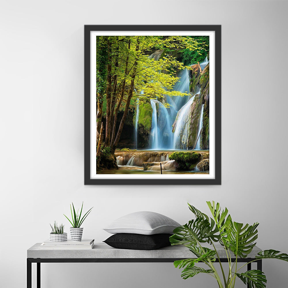 Waterfall and Green Trees Diamond Painting