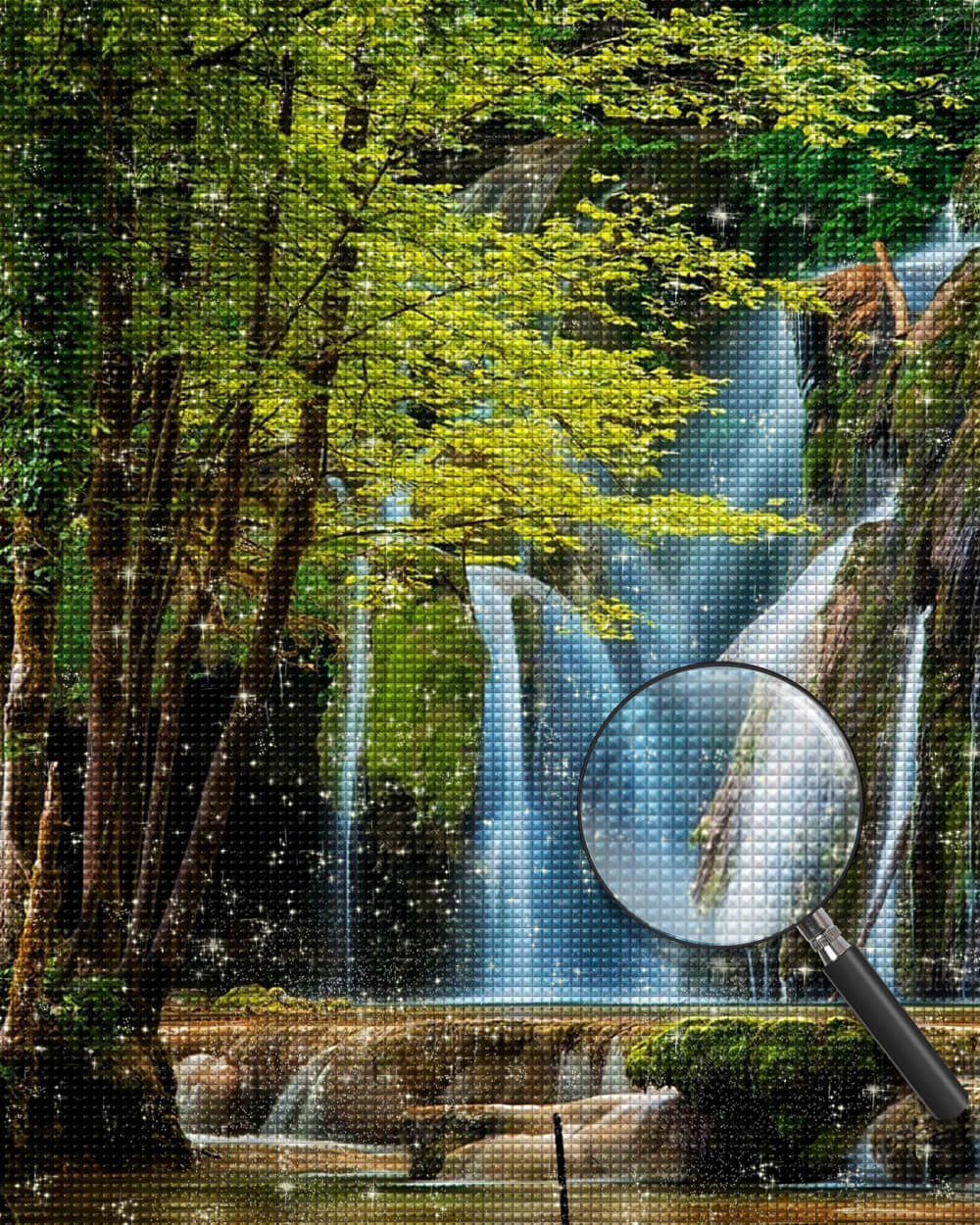 Waterfall and Green Trees Diamond Painting